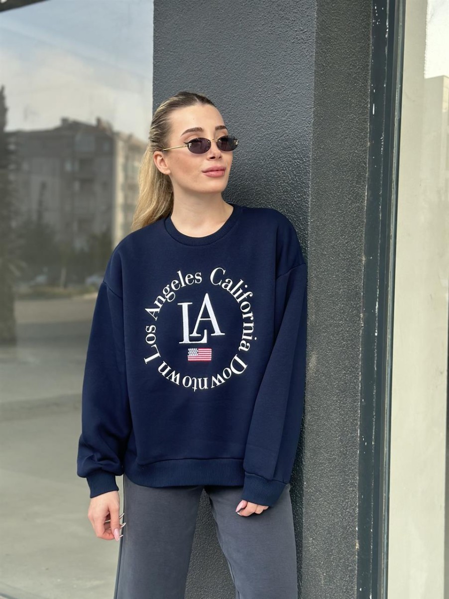 Sweatshirt | cksisters Losangeles Besticktes Marineblaues Sweatshirt