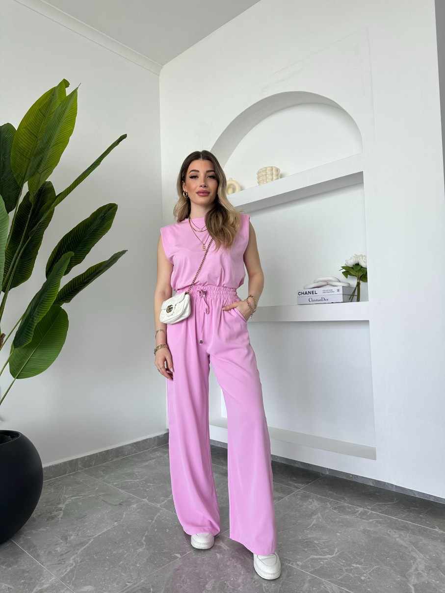 Hose | cksisters Rosa Tensel-Palazzo-Hose Mit Elastischem Bund