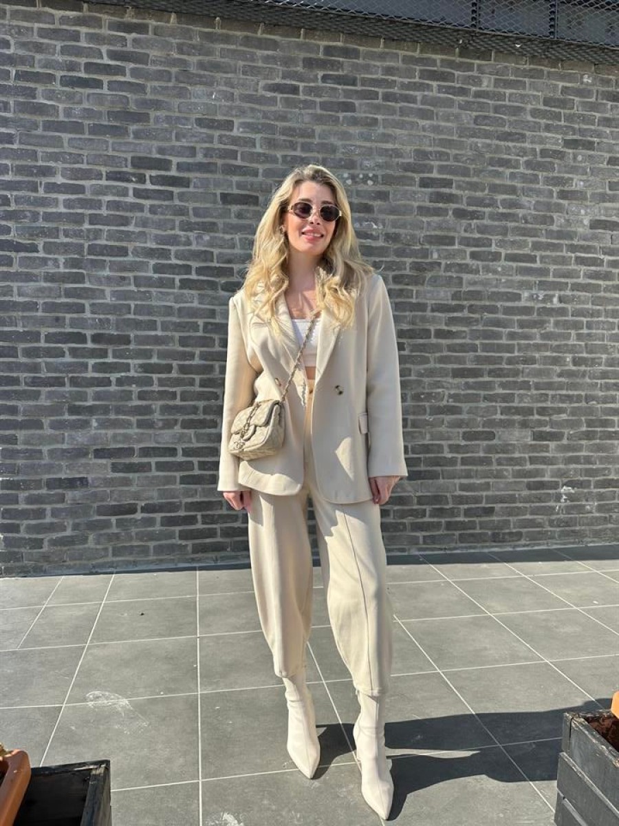 Satz | cksisters Bej Modal Kumasli Blazer Pantolon Ikili Takim