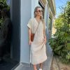 Elbise | cksisters Glyenta Beige Leinenkleid Mit V-Ausschnitt