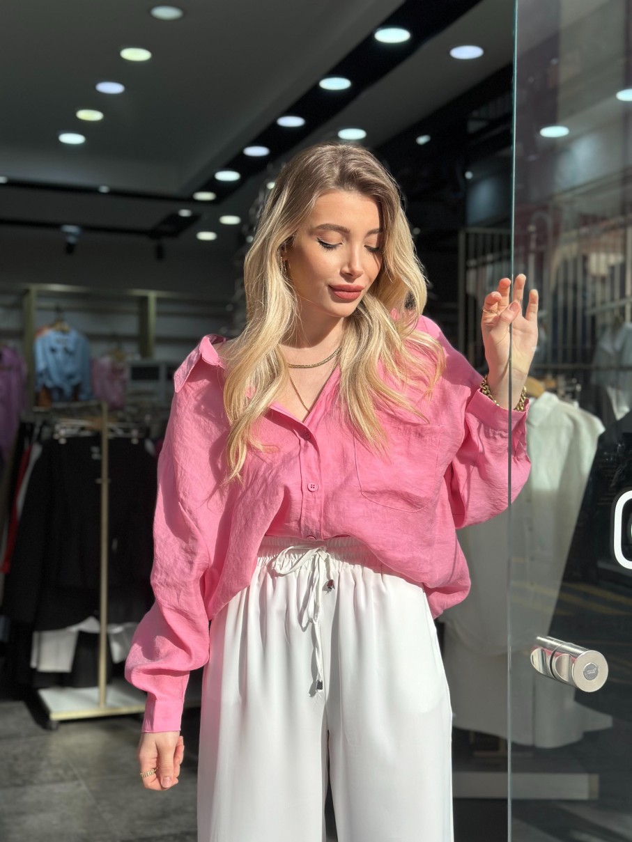 Hemd | cksisters Pembe Oversize Tensel Gomlek