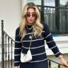 Kasachisch | cksisters Marineblau-Weis Gestreifter Thessaloniki-Pullover