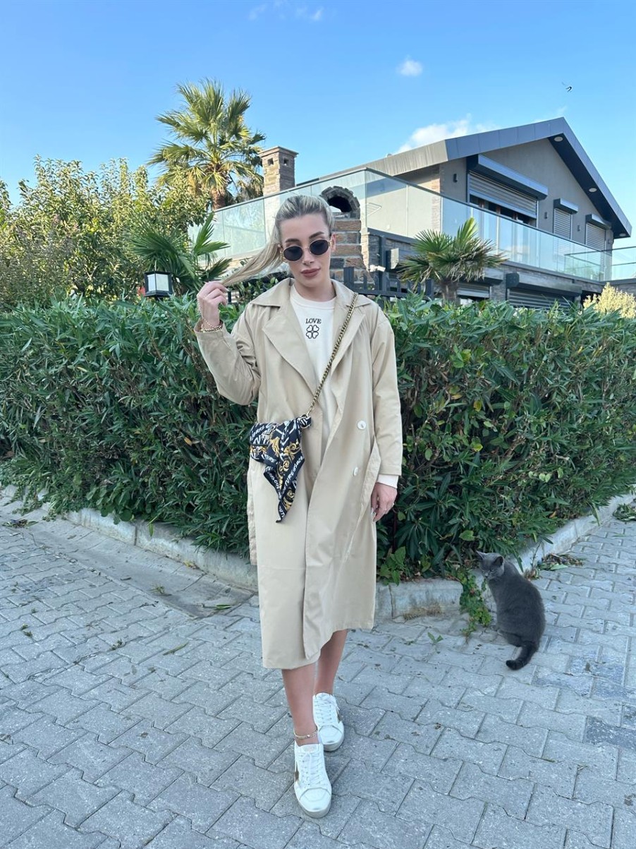 Trenc | cksisters Beigefarbener Trenchcoat Mit Knopfen