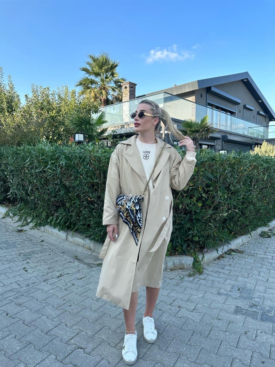 Trenc | cksisters Beigefarbener Trenchcoat Mit Knopfen